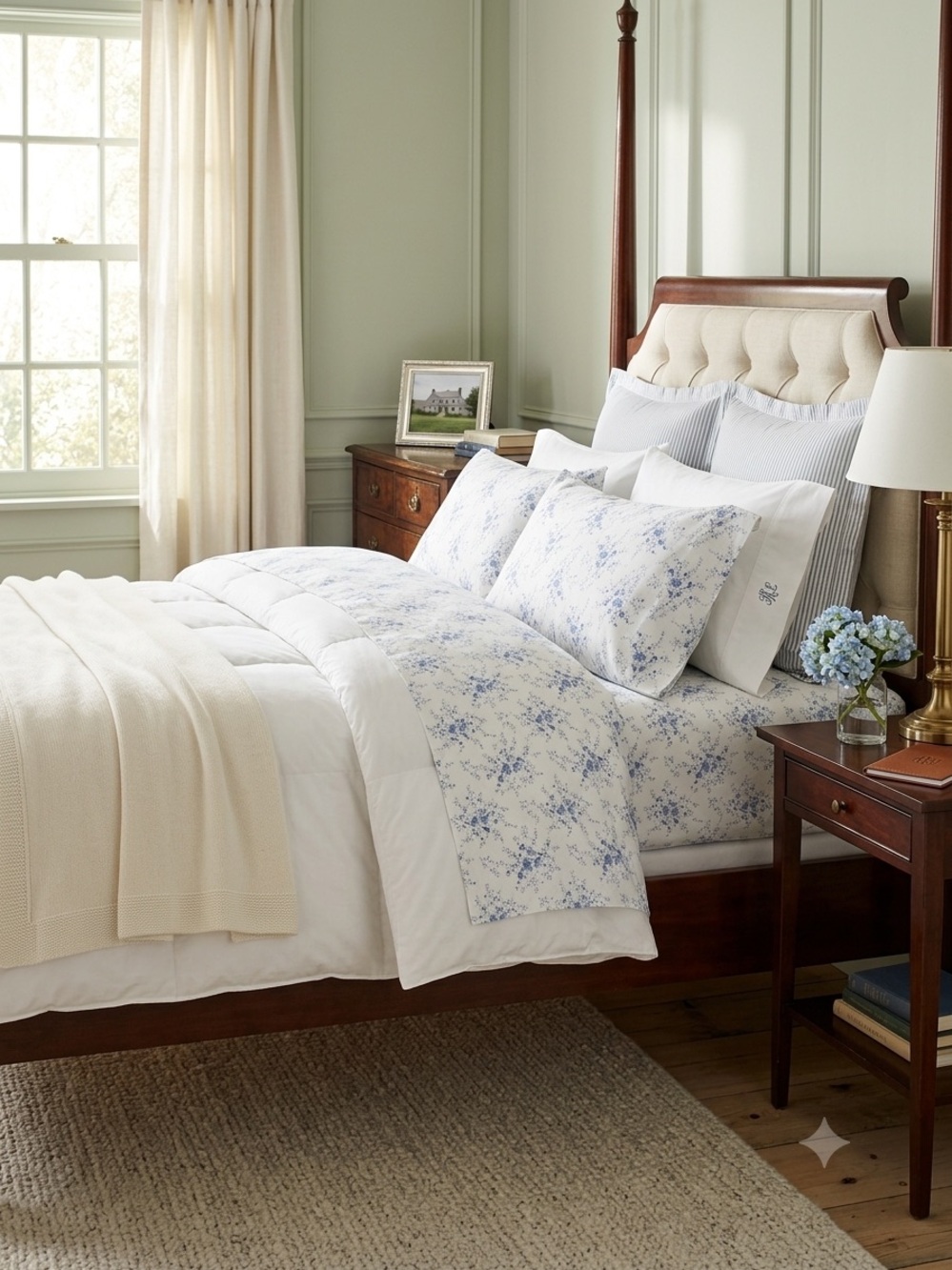 Lauren Ralph Lauren Home Full Flat Sheet Blue Floral Cottagecore‎ French Country